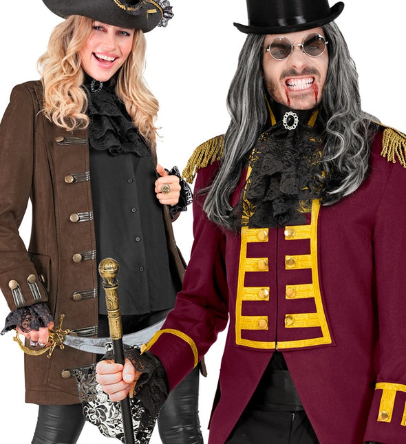 SPITZENJABOT MIT SCHMUCKSTEINEN UND MANSCHETTEN - SCHWARZ