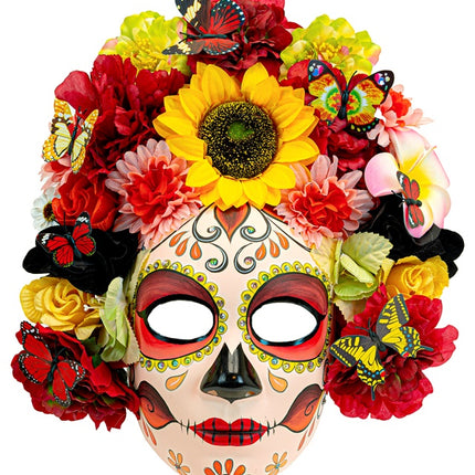 MASKE TAG DER TOTEN MIT SONNENBLUMEN UND BUNTEN BLUMEN