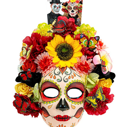 MASKE TAG DER TOTEN MIT SONNENBLUMEN UND BUNTEN BLUMEN