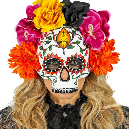 TOTENKOPFMASKE TAG DER TOTEN MIT BUNTEN BLUMEN