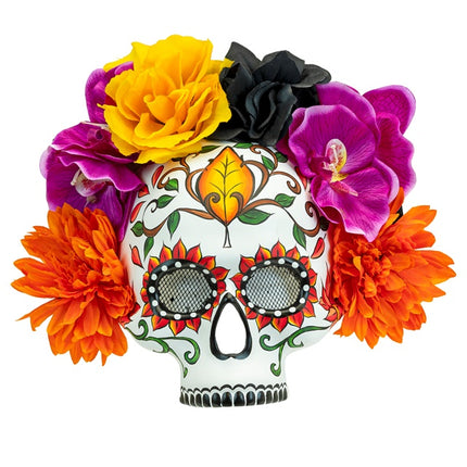 TOTENKOPFMASKE TAG DER TOTEN MIT BUNTEN BLUMEN