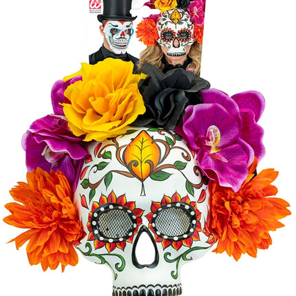 TOTENKOPFMASKE TAG DER TOTEN MIT BUNTEN BLUMEN