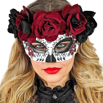 Augenmaske Tag der Toten - Schwarze und rote Rosen