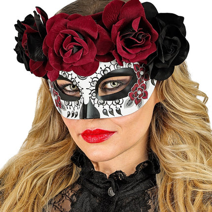 Augenmaske Tag der Toten - Schwarze und rote Rosen