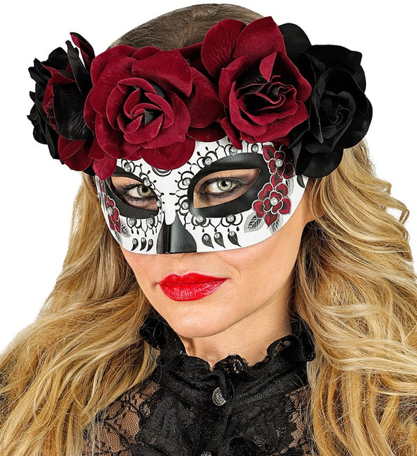 Augenmaske Tag der Toten - Schwarze und rote Rosen