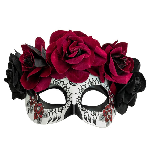 Augenmaske Tag der Toten - Schwarze und rote Rosen