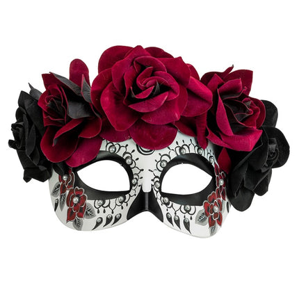 Augenmaske Tag der Toten - Schwarze und rote Rosen