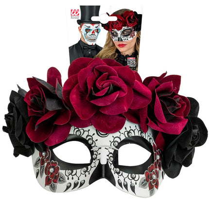 Augenmaske Tag der Toten - Schwarze und rote Rosen