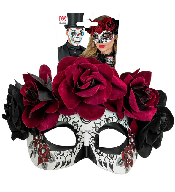 Augenmaske Tag der Toten - Schwarze und rote Rosen