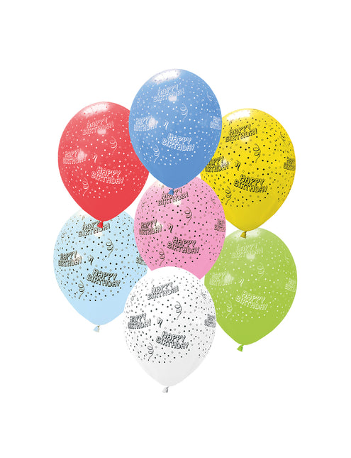 Party Essentials 11 Zoll bedruckte Ballons "Happy Birthday" (Blau, Rot, Grün, Weiß, Gelb, Hellblau, Rosa) 6St