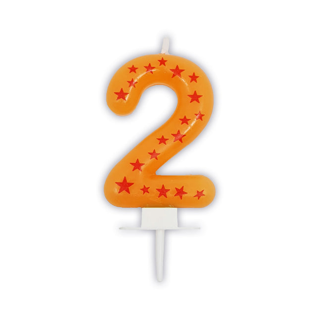 2 Jahre Kerze Orange mit Sternen