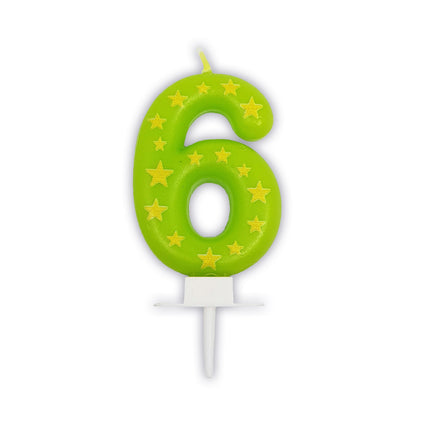 6 Jahre Kerze Grün mit Sternen