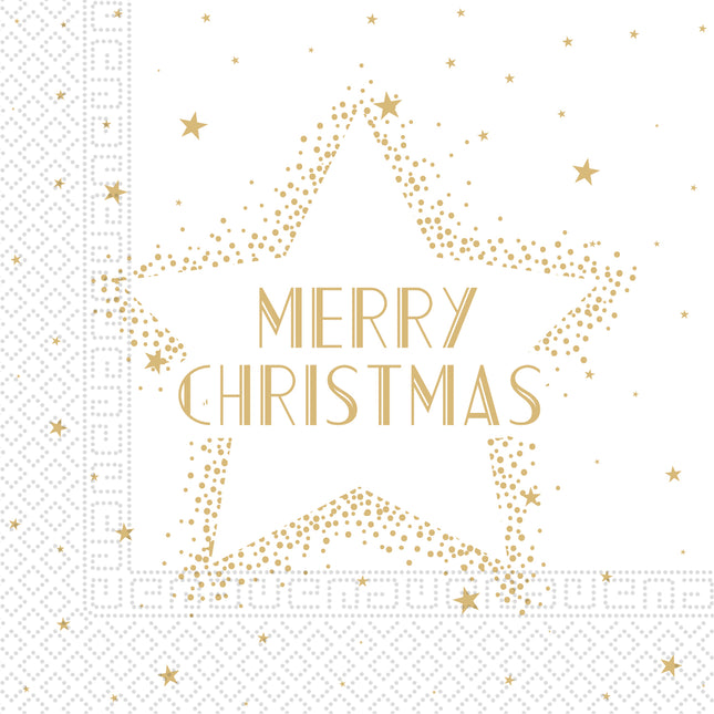 Weihnachtsservietten Weißgold Frohe Weihnachten 33cm 20Stück