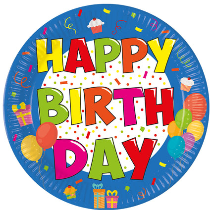 Happy Birthday Teller aus farbigem Papier 23cm 8 Stück