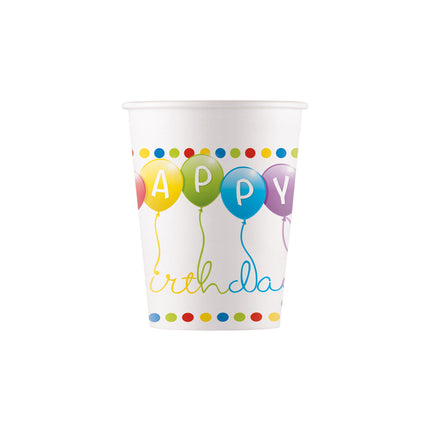 Happy Birthday Becher Papier 200ml 8 Stück