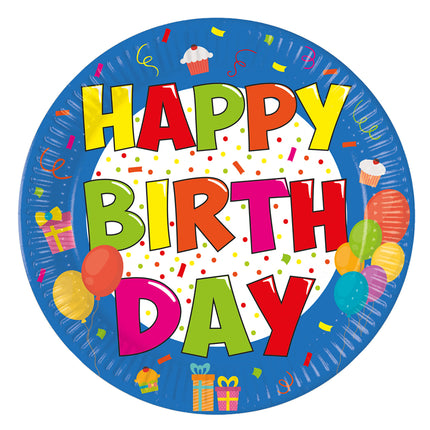 Happy Birthday Teller aus farbigem Papier 20cm 8 Stück
