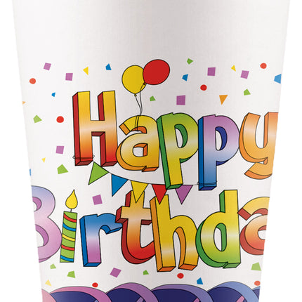 Happy Birthday Becher farbig 200ml 8 Stk