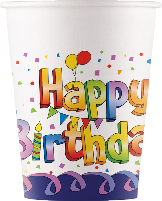 Mehrfarbige Happy Birthday Fsc Pappbecher 200Ml (Wm) 8St