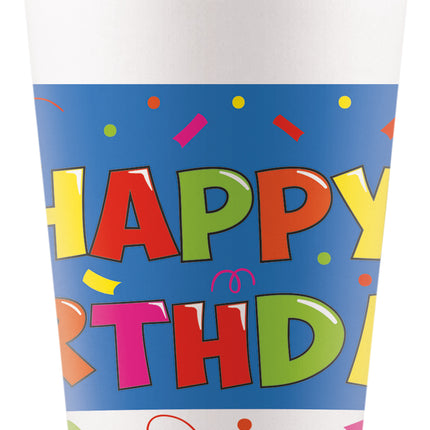 Happy Birthday Becher farbig 200ml 8 Stk