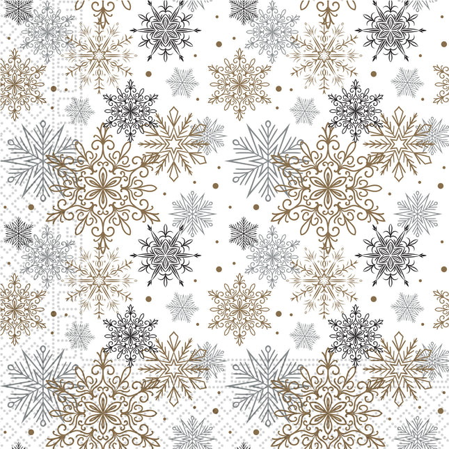 3 Lagen Papierservietten Gehängt Silber & Gold Schneeflocken 3 Lagen Papierservietten 33X33Cm 20St