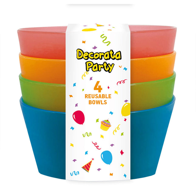 Party Wiederverwendbare Produkte Wiederverwendbare halbtransparente Schüsseln 13Cm 4 Farben sortiert 4St