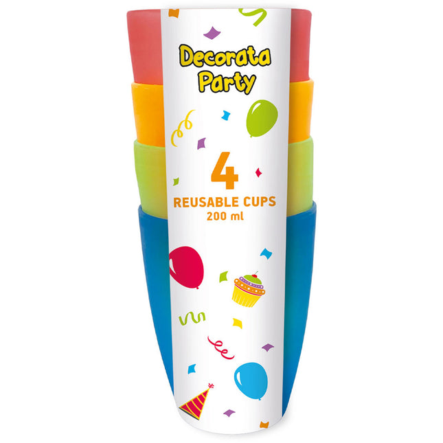Party Wiederverwendbare Produkte Wiederverwendbare halbtransparente Becher 220Ml 4 Farben Sortiert 4St