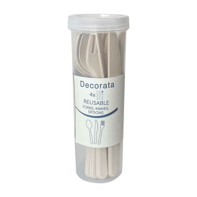 Party Reusable Products Wiederverwendbares Besteckset Beige (4 Löffel 4 Gabeln 4 Messer) In Tube 1St