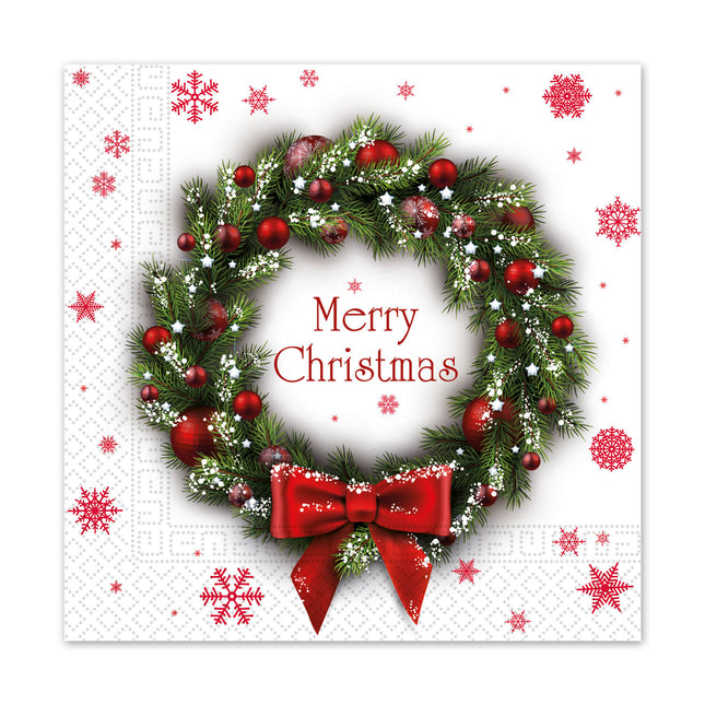 Dreilagige Papierservietten Dreilagige Papierservietten 33X33Cm Merry Xmas Wreath 20St