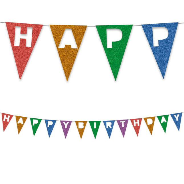 Party Essentials Wiederverwendbare Filzfahne Banner 2M "Happy Birthday" 1St