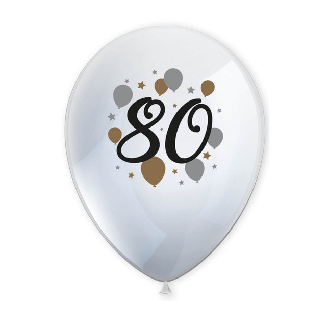 Milestone Happy Birthday Bedruckte Latex Ballons"80" 6St