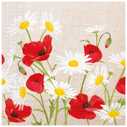 3 Lagen Papierservietten 33X33Cm/Ostermotive Fsc 3 Lagen Papierservietten 33X33Cm Gänseblümchen & Mohnblumen 20St