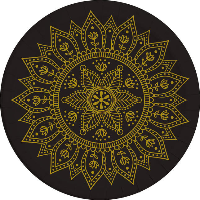 Everyday Designs Mandala Black & Gold Fsc Paper Plates Next Generation Large 23Cm (Deep Mould) 8St