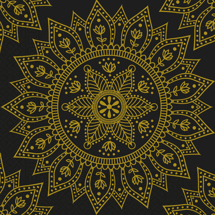 Gold Schwarze Servietten Mandala 33cm 20Stk