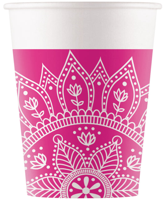 Everyday Designs Mandala Fuchsia & Weiß Fsc Pappbecher 200Ml (Wm) 8St