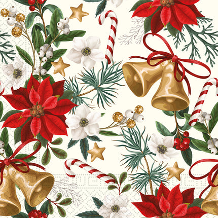 3 Lagen Papierservietten Glocken mit Blumen 3 Lagen Papierservietten 33X33Cm 20Stück