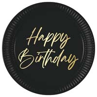 Happy Birthday Teller Gold Schwarz 23cm 8Stück
