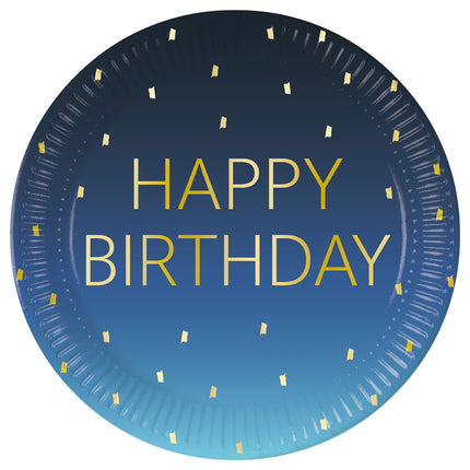 Happy Birthday Teller Blau Gold 23cm 8 Stück