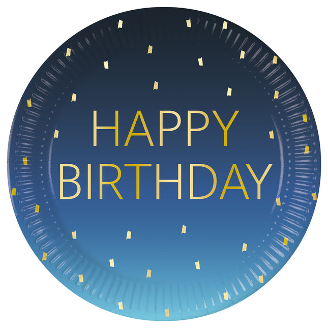 Golden Happy Birthday Blau Fsc Pappteller Next Generation Groß 23Cm 8St
