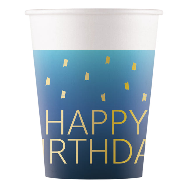 Golden Happy Birthday Blau Fsc Pappbecher 200Ml (Wm) 8St