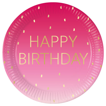Happy Birthday Teller Gold Rosa 23cm 8 Stück