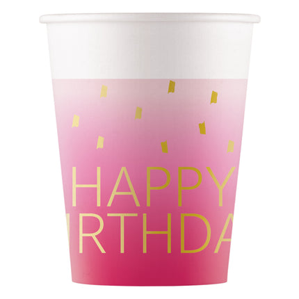 Happy Birthday Becher Gold Rosa 200ml 8 Stück