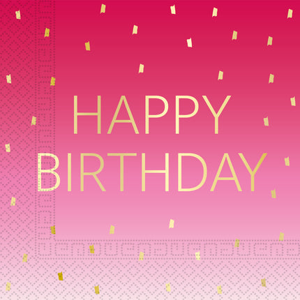 Happy Birthday Servietten Gold Rosa 33cm 20Stück