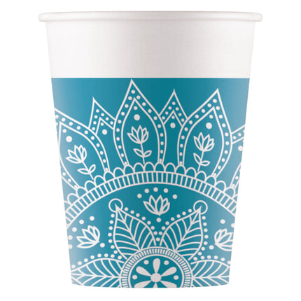 Türkisfarbener Becher Mandala 200ml 8Stück