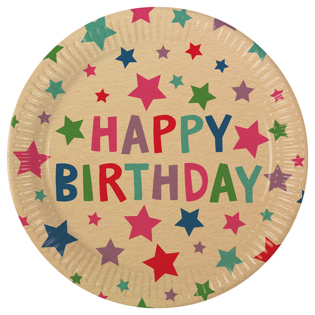 Kraft Happy Birthday With Stars Fsc Kraft Pappteller Next Generation Large 23Cm 8St