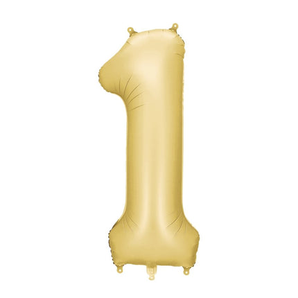 1 Jaar Cijfer Ballon Goud Satijn Folie Leeg 86cm van Partydeco koop je bij Partywinkel