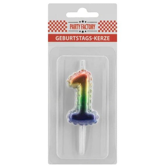 1 Jaar Kaars Regenboog 7cm van VDV Benefit koop je bij Partywinkel