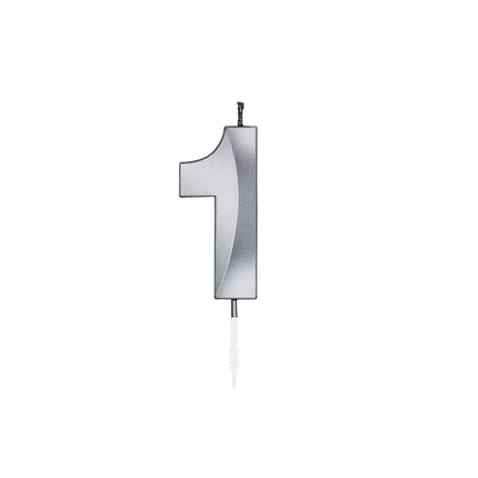 1-Jahres-Kerze, silbermetallic, 6 cm