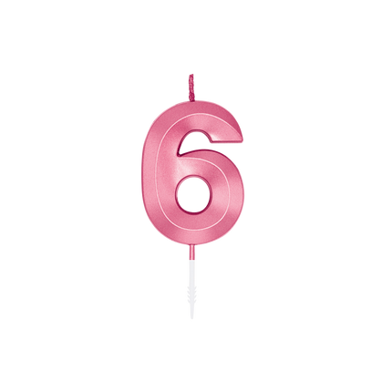 6-Jahres-Kerze, rosa metallic, 6 cm