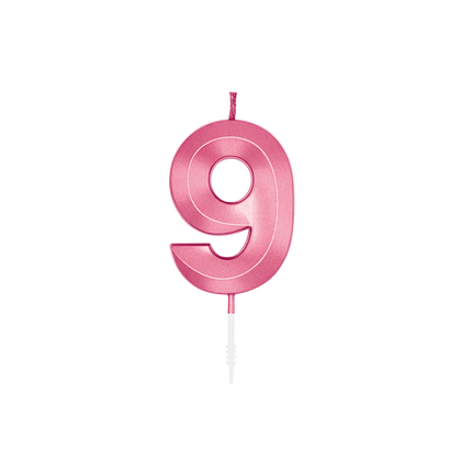 9-Jahre-Kerze, rosa metallic, 6 cm