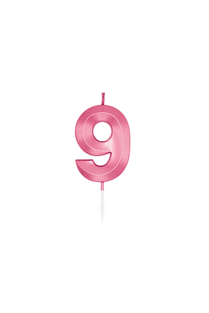 9-Jahre-Kerze, rosa metallic, 6 cm